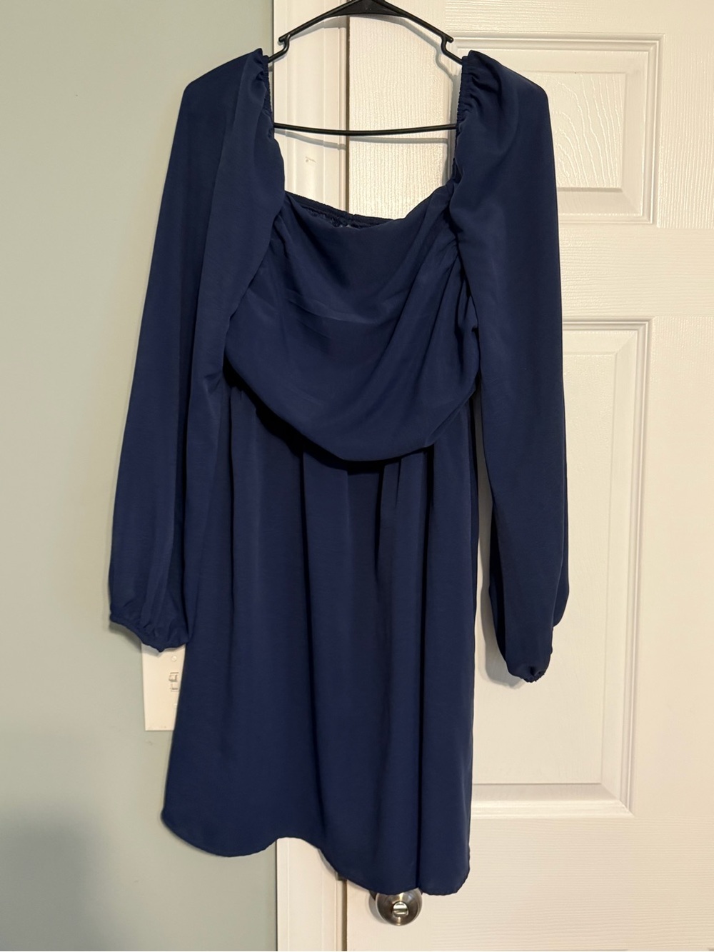 SHEIN Navy Long Sleeve Mini Dress with Draped Neckline